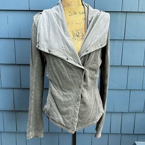 Anthropologie Washed Gray Hooded Snap-Front Utility Jacket